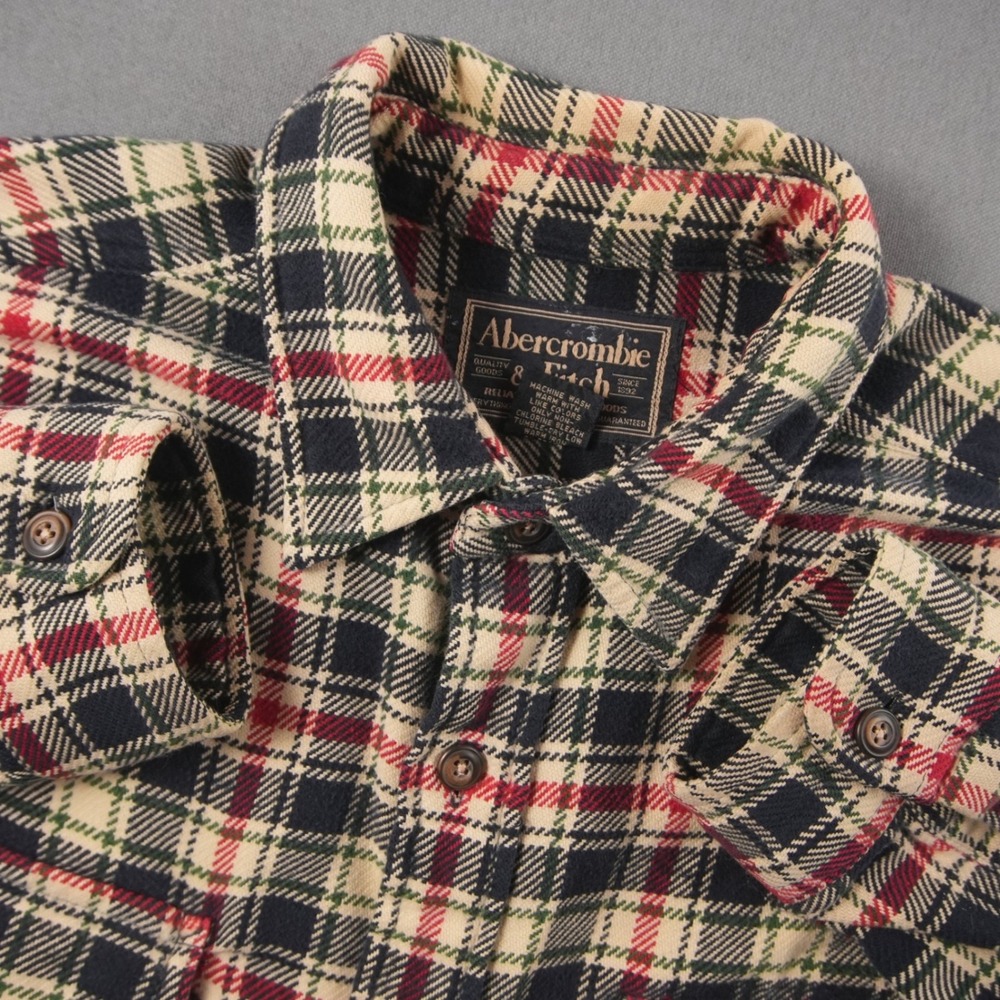 Vintage Y2K Abercrombie Fitch Plaid Cotton Flannel Shirt Button Up Classic Fit M